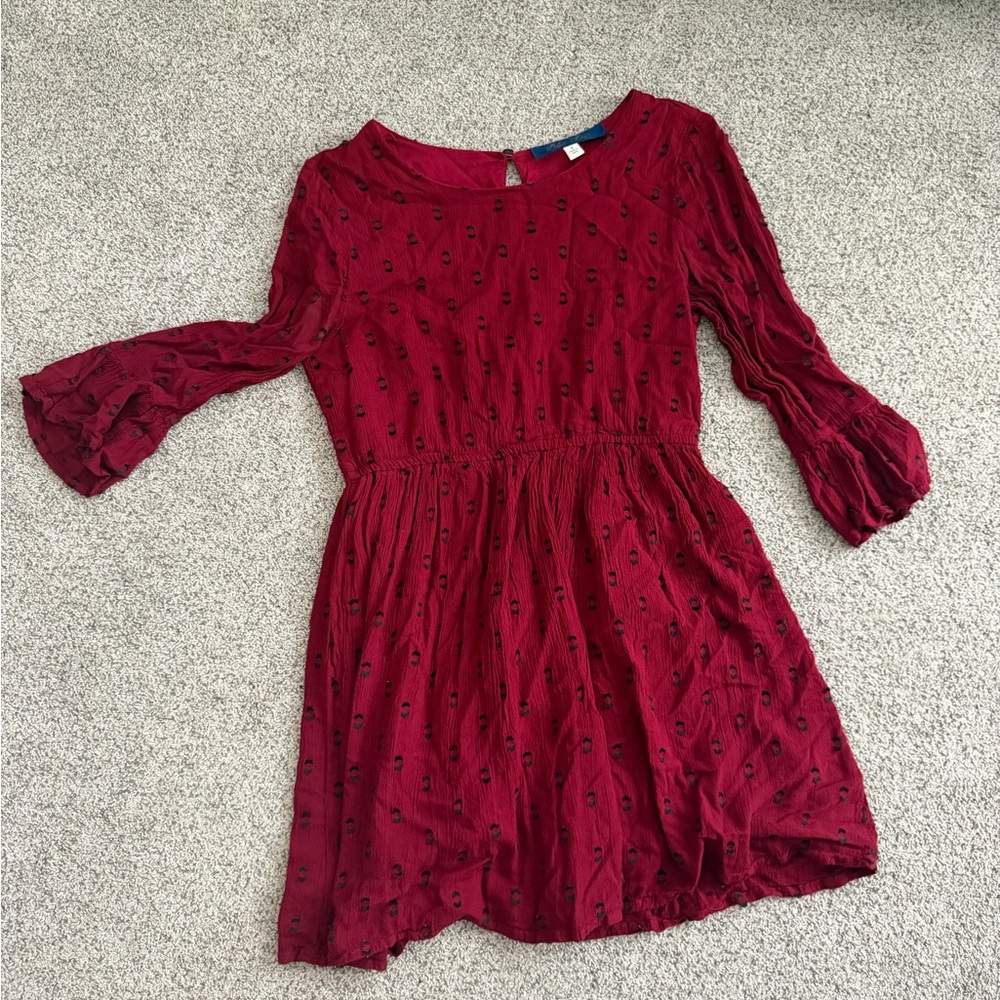 Blue Rain Red Long Sleeve Dress